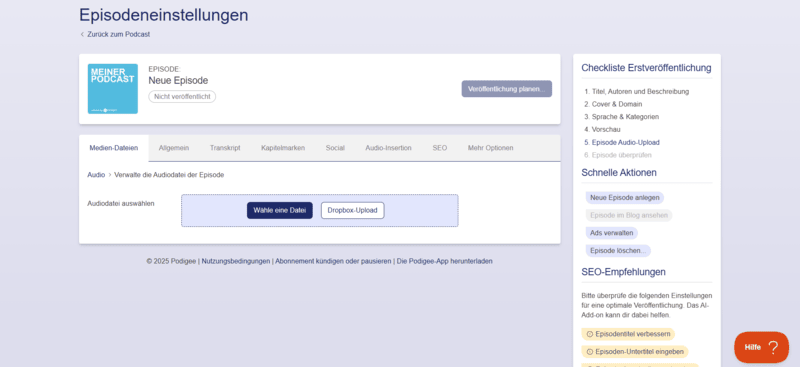 Podcast-Episode auf Podigee veröffentliche