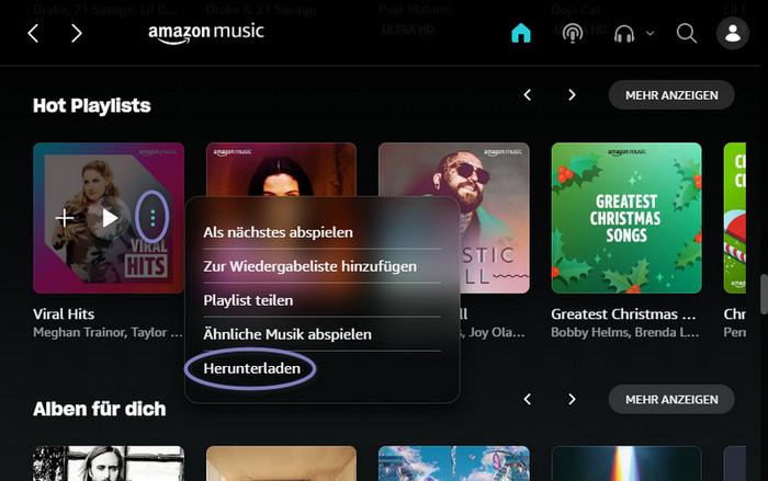 Amazon Music On-Demand-Playlist herunterladen