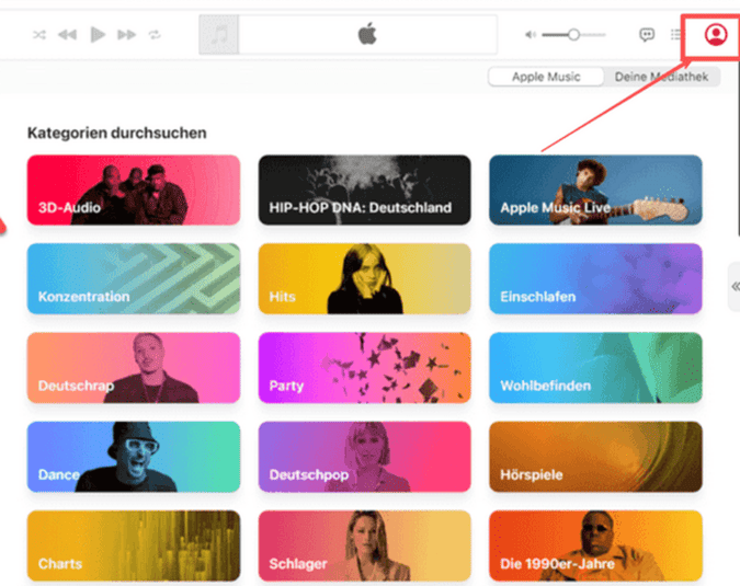Auf Profilbild in der Apple Music App tippen