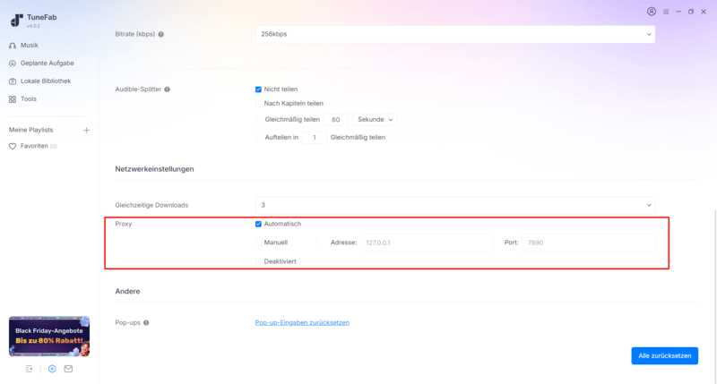 Proxy Einstellungen TuneFab Apple Music Converter