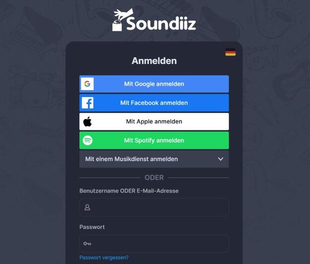 Sich auf Soundiiz anmelden