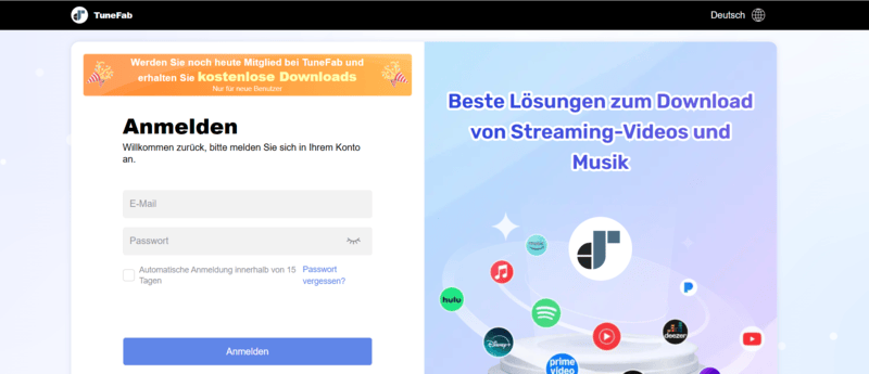 Sich auf TuneFab anmelden