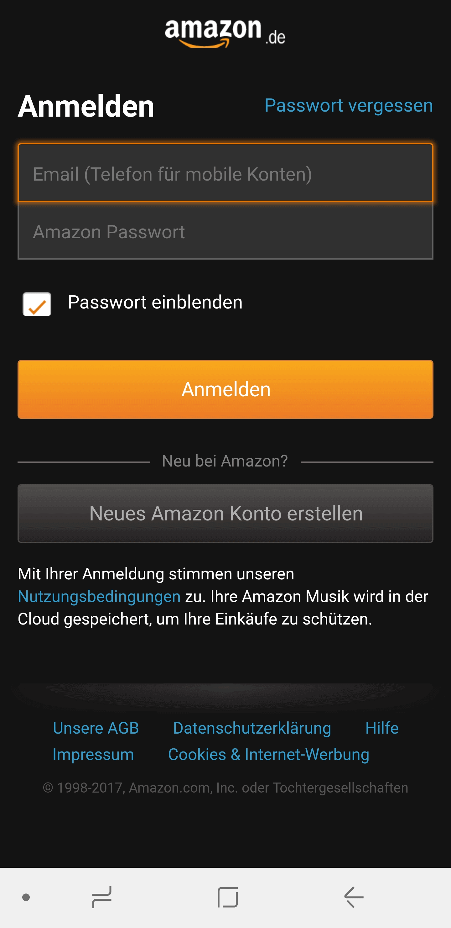 Sich bei Amazon Music anmelden