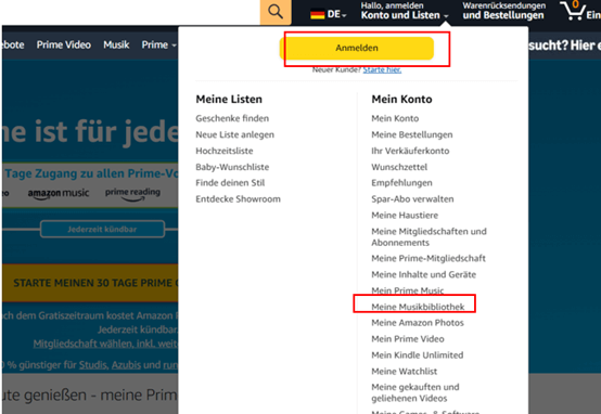 sich mit Amazon Konto anmelden