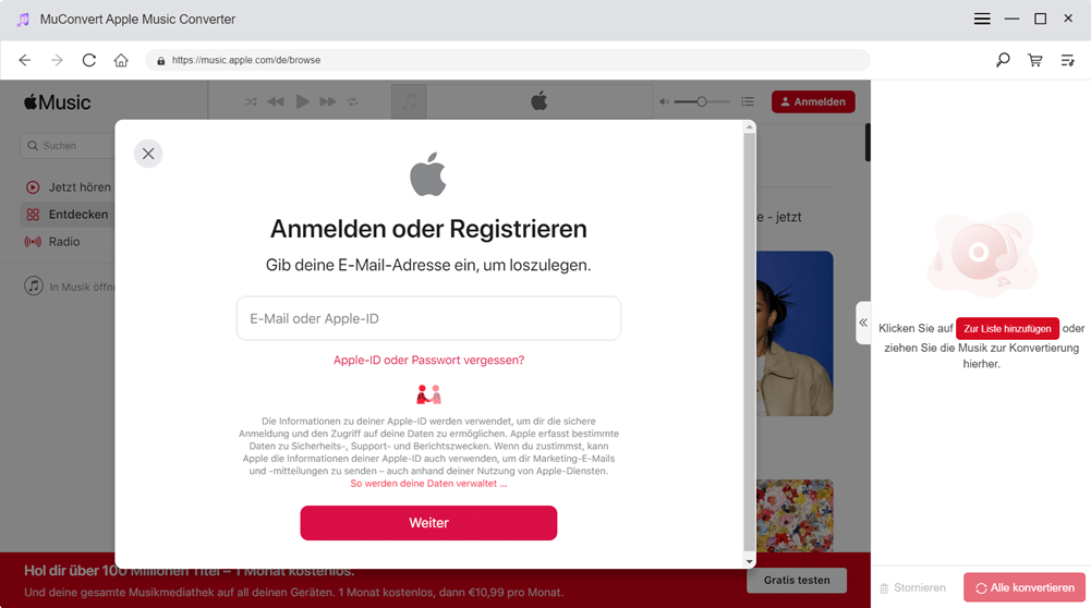 Apple Music Konto sich anmelden