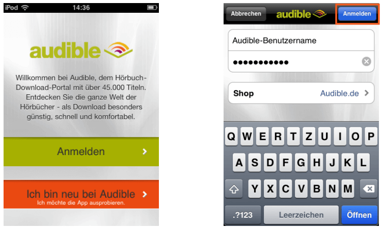 Sich mit Ihrem Audible-Konto anmelden