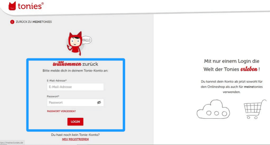 Sich mit Ihrem Konto auf Tonie-Website anmelden