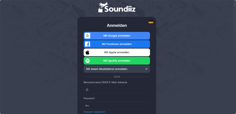 Sich mit Ihrem Konto anmelden bei Soundiiz
