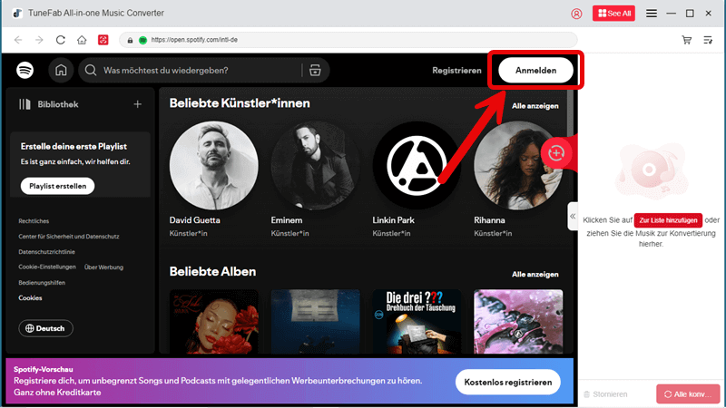 Sich bei Ihrem Streamingdienst mit Ihren Daten einloggen