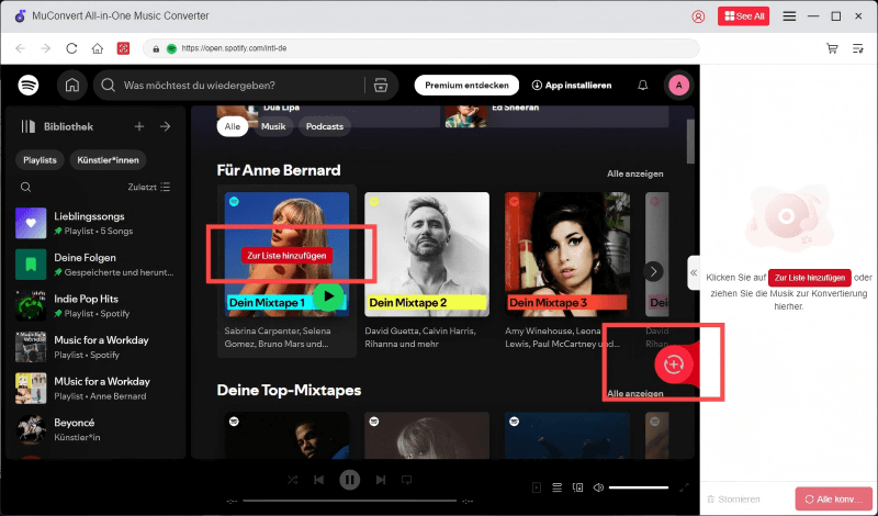 Spotify Musik zur Konvertierungsliste hinzufügen