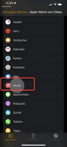 Songs über die Musik-App auf Apple Watch übertragen