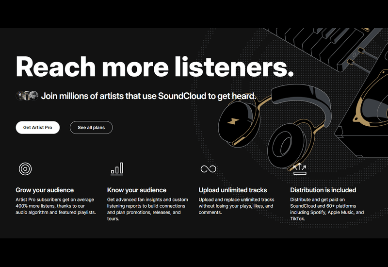 Übersicht der Vorteile des SoundCloud Artist Pro Plans für Musiker