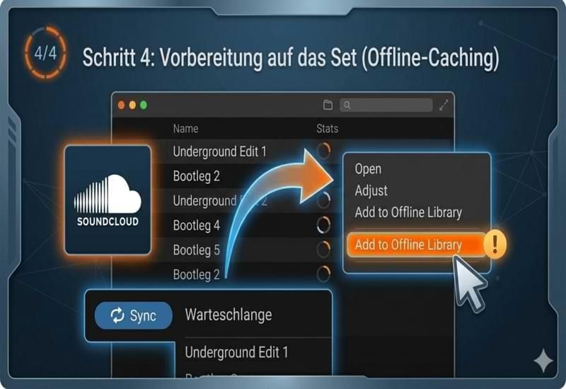 Vorbereitung auf das DJ-Set durch Offline-Caching von SoundCloud Tracks in der Library