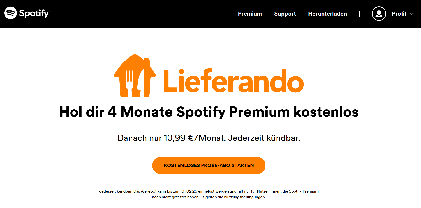 Spotify 4 Monate Gratis Code aus Lieferando