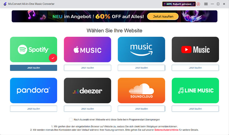 Spotify als Musikplattform auswählen