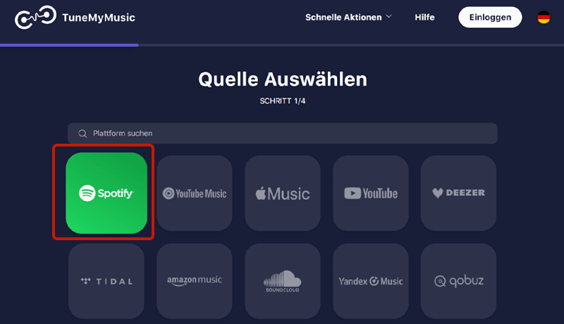 Spotify als Quelle auswählen