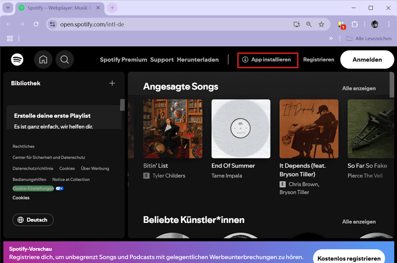 Spotify App downloaden von der Website