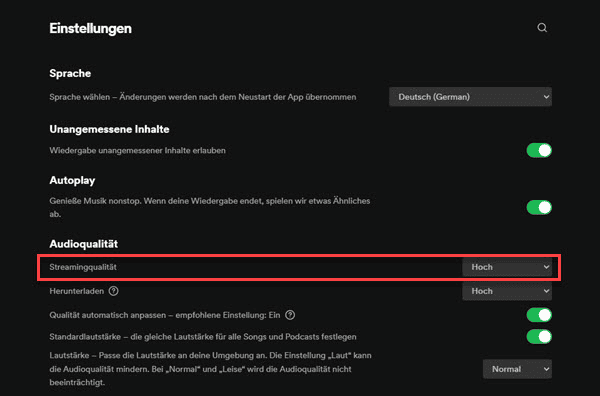 Spotify Audioqualität auf „Automatisch“ einstellen