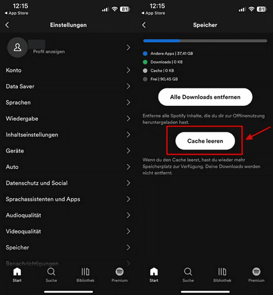 Spotify-Cache leeren