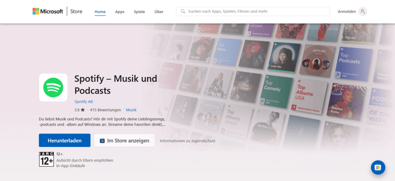 Spotify für PC auf Spotify Microsoft Store downloaden