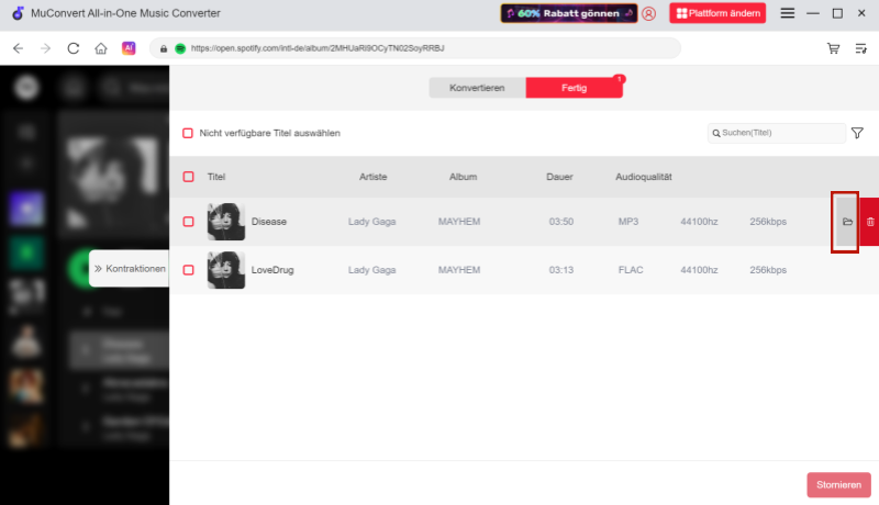 Spotify heruntergeladene Songs schnell in MuConvert finden