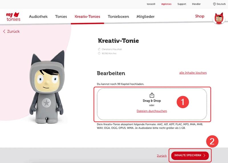 Spotify Musik auf Tonie auf Desktop hochladen