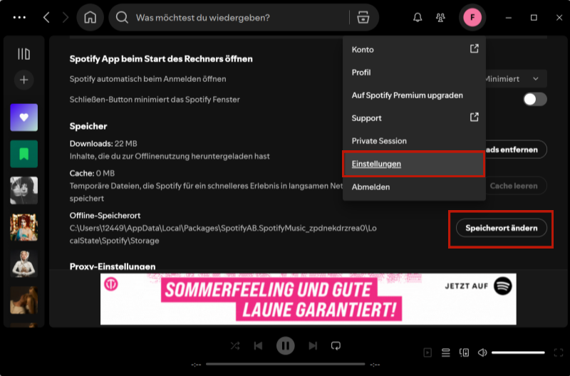 Spotify Offline-Speicherort auf PC finden