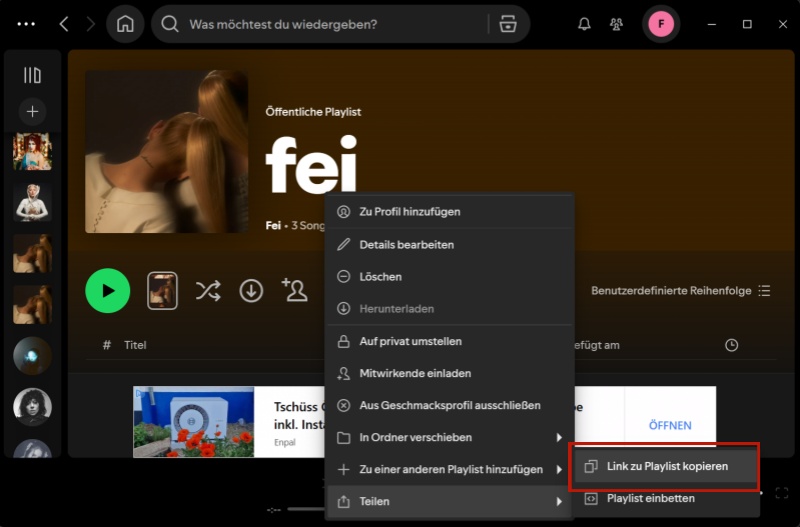 Spotify Playlist-Link kopieren