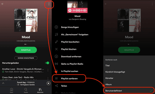 Spotify-Playlist neu ordnen