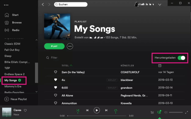 Spotify Playlists Downloads entfernen auf Computer