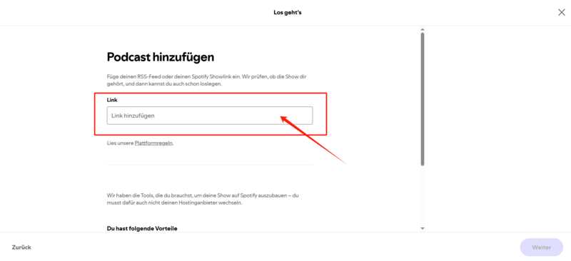 Spotify Podcast durch RSS-Link veröffentlichen