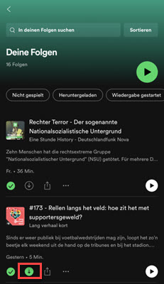 Spotify Podcasts in der Bibliothek