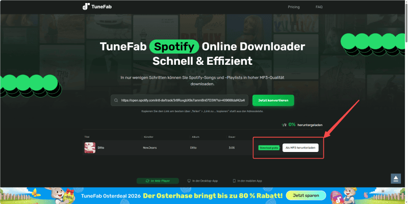 Mit TuneFab Online Downloader Spotify-Song als MP3 herunterladen