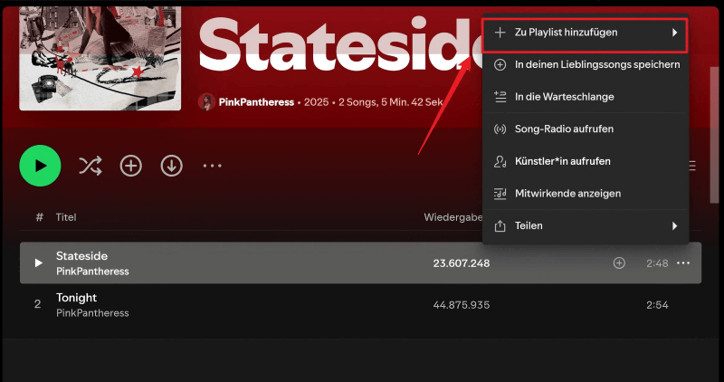 Spotify-Titel zu einer Ihrer erstellten Playlists hinzufügen