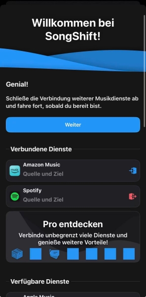 Spotify und Amazon Music-Konten in Songshift autorisieren