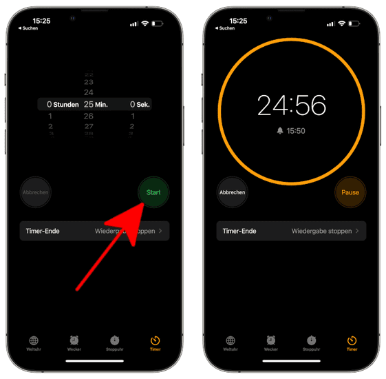 Timer auf iOS einstellen