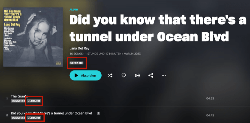 Ultra-HD Tag in Amazon Music