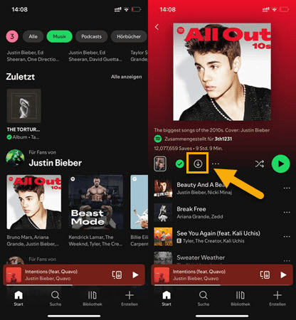 Wiedergabeliste auf iPod Touch herunterladen