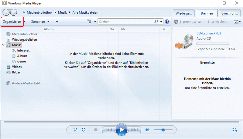 Windows Media Player organisieren