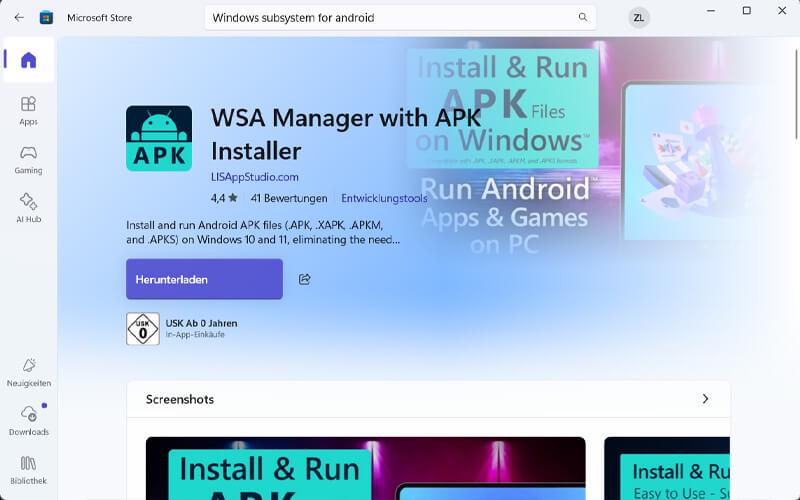 WSA Programm downloaden auf PC