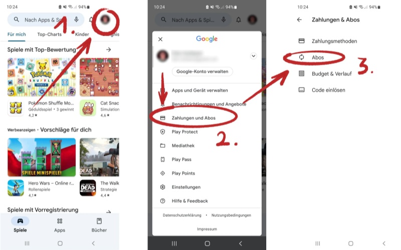 Zahlungen und Abos in Google Play Store