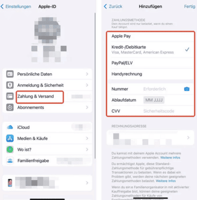 Zahlungsmethoden überprüfen und aktualisieren